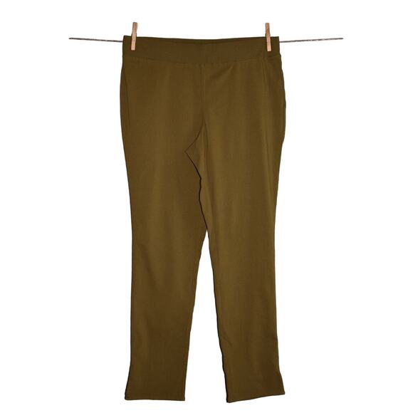 DENIM & CO. NEW‎ $47 Solid Smooth Waist Pants w/ Hem Slit in Olive Size 8 - Picture 2 of 3